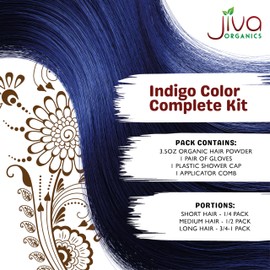 Jiva Organic Indigo Powder - Blue Herbal Hair Color - 100% Pure, Certified Organic - NO Chemicals, Kosher, Vegan, Cruelty Free 3.5 Oz (100g)