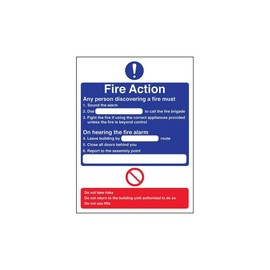 V Safety Any Person Discovering A Fire... Fire Action Notice Sign - 210mm x 297mm (A4) - 1mm Rigid Plastic