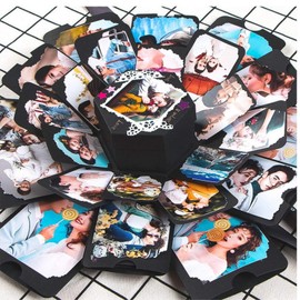 Donboly Surprise Box Creative Explosion Box DIY Gift Scrapbook and Photo Album Gift Box Birthday Gift Box (Black)