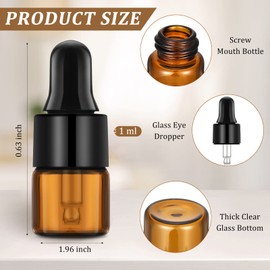 Nuogo 100 Pcs Amber Glass Mini Dropper Bottles Essential Oil Dropping Bottles Small Empty Sample Bottles Glass Vial with Dropper and Black Caps Tiny Amber Glass Bottles Perfume Jars for Traveling