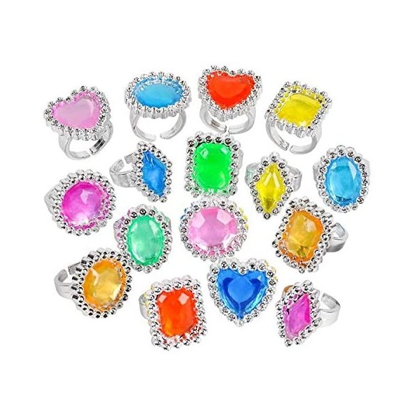 Rhode Island Novelty Plastic Jewel Rings, 24 Count Assortment