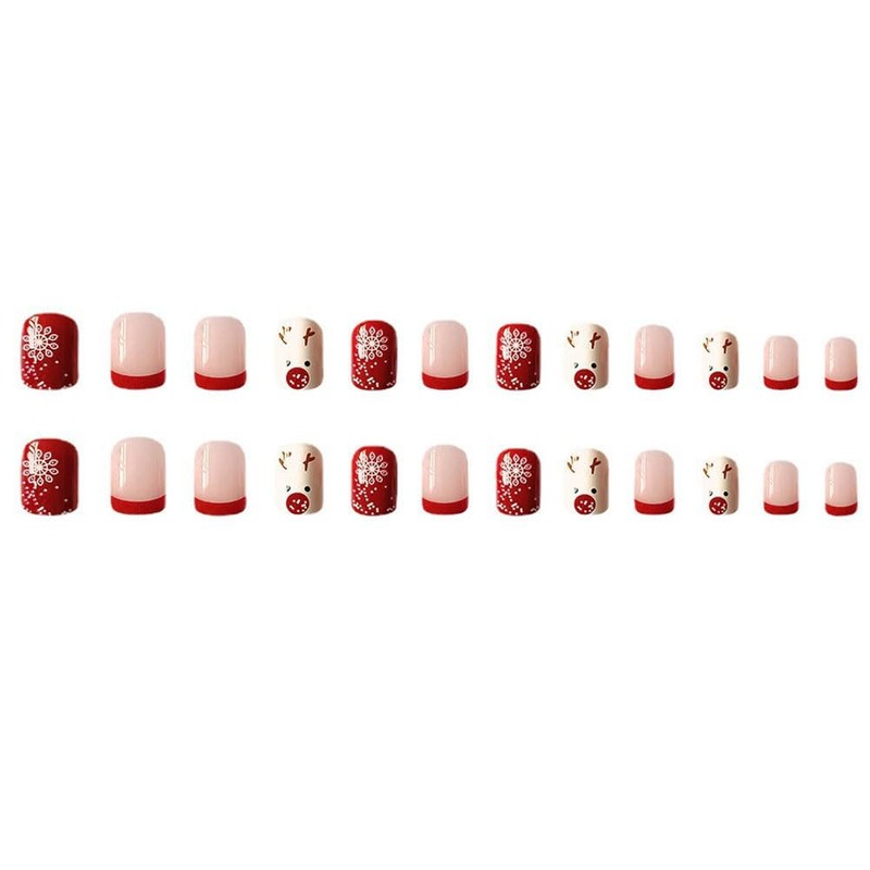 Wedity 24 Pcs Christmas False Nails Cute Santa Claus Snowflake