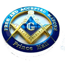 3" Masonic Prince Hall Heavy Alloy Auto Car Cut Out Emblem Golden & Blue