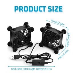 2 Pcs USB 5V PC Cooling Fan 80mm, 2 in 1 USB Computer Fan, Dual Ball Bearing Fan, 8CM Quiet Case Fan, Brushless Fan 2600RPM 32CFM with L/M/H 3 Adjustable Speed, for Router PC CPU TV Box