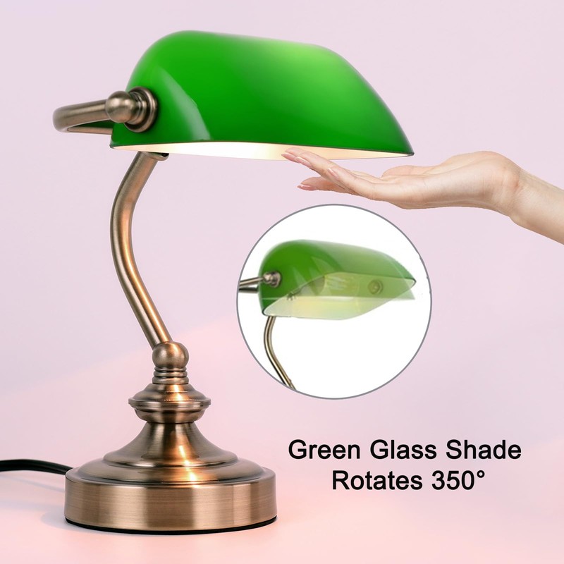 Mini Glass Bankers Lamp, Desk Lamp, Classic Retro Bronze Finish