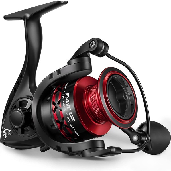 Piscifun Flame Spinning Reels, Light Weight Ultra Smooth Powerful Spinning Fishing Reels Black & Red 2000 Series