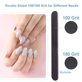 Limas de uñas a granel (paquete de 100), lima de uñas profesional de grano 100/180, Emory de doble cara para uñas naturales y acrílicas, limas de uñas