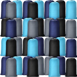 Sanwuta 40 Pcs Large Laundry Bags with Drawstring 38" x 24" Bulk Travel Laundry Bags Lock Closure Reusable Washable for Dirty Clothes College Dorm Apartment Camp(Black, Gray, Sky Blue, Navy Blue)