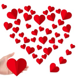 60 Pcs 3D Valentine's Day Wall Decoration，Heart Wall Stickers Waterproof Red Heart Wall Decals PVC Wall Stickers for Wedding Anniversary Party Bedroom School Office Valentine's Day Decorations（Red）