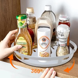 Loputon Kitchen Organiser, Turntable Fridge Spice Rack, Lazy Susan Turntable Organiser for Spices, Bottles, Cosmetics (1, White)