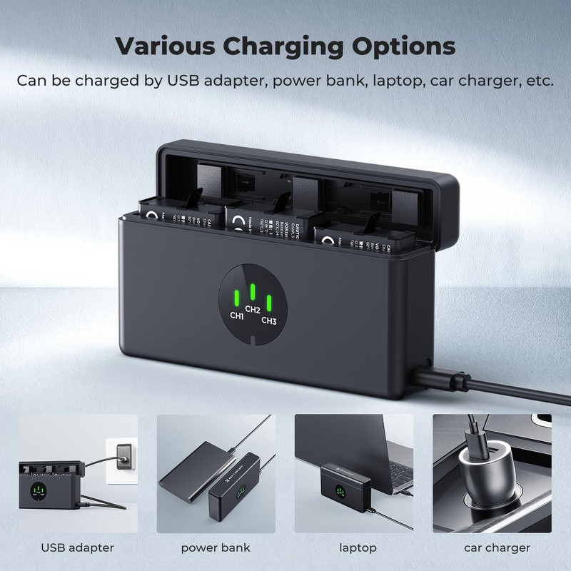 K&F CONCEPT OSMO 360 Battery Charger, 3-Slot Action 5 Pro