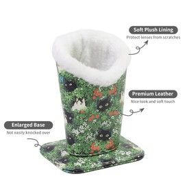 FlyingMage Plush Lined Eyeglasses Holder, Cute Magnetic PU Leather Glasses Stand Case for Women Men Kids (Green Cats)