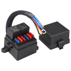 Weasch 12V Pre-Wired Fuse Relay Box, with Pre-Wired, 2 Relays and 6 ATC/ATO Blade Fuses, 4-Pin 80A Relay Fuse Block and Relay Kit, for Cars Truck Marine Boat Jeep