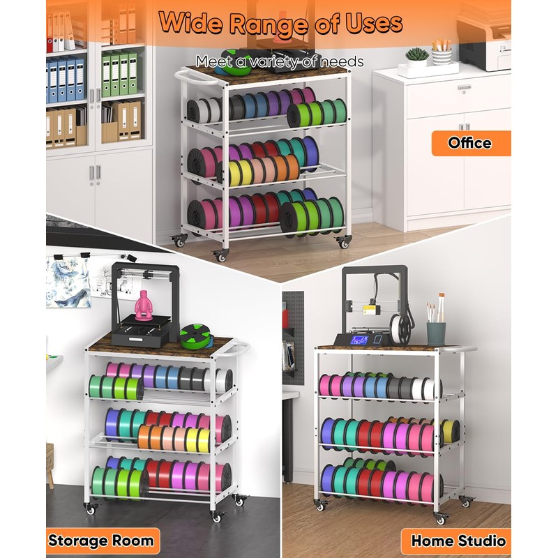 3D Printer Stand with Filament Storage Rack, 3-Tier Rolling Spool