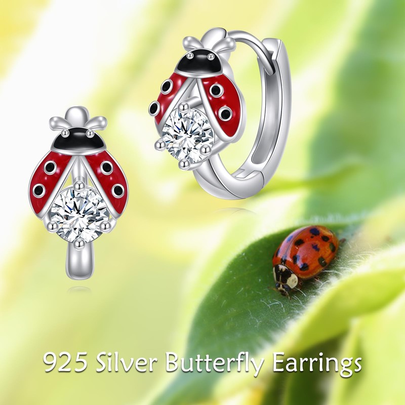POPLYKE ladybug earrings 925 Sterling Silver ladybug Hoop Earrings lady