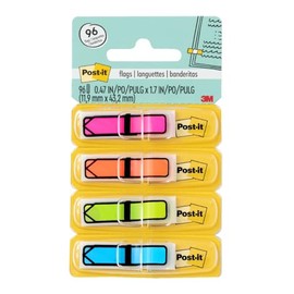 3M Post-it Arrow Flags, Assorted Bright Colors.47 in. Wide, 24/Dispenser, 4 Dispensers/Pack, (684-ARR4)