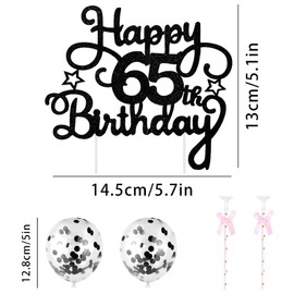 65th Geburtstag Kuchen Dekoration Kuchen Toppers Schwarz Zahl Kerzen Birthday Torten Dekoration Sternen Papierfächer Ballon Torte Toppers Kuchendeko für 65. Geburtstag Dekorationen Party Zubehör