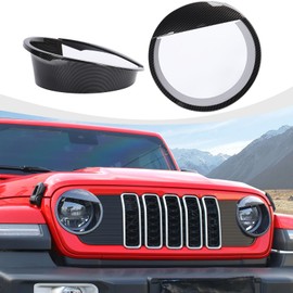 RAZPOY JL Headlight Bezels Covers, Angry Brid Front Head Light Guard Trim Compatible with 2024 Jeep Wrangler JL 4XE & Gladiator JT, Carbon Fiber (Not for Sport & Sports)