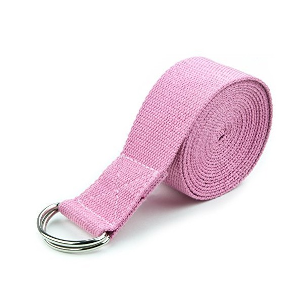 10-Foot Extra-Long Cotton Yoga Strap with Metal D-Ring by Crown Sporting Goods (Pink)