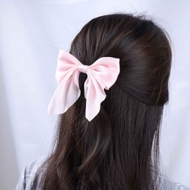 Xduargs Boho Bow Hair Clips Satin Bow Hair Barrettes Vintage Bowknot Hairclip Pins Silky Bow Knot Hair Clip Barrette French Satin Ribbon Bowknot Clip Headpiece for Women Headdress(Pink)