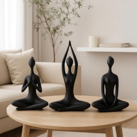 Decorative Resin Yoga Ladies Figurine for Home or Bahroom Decor - Ornament Statue for Office, Living Room, or Shelf - Sculptural Accent for Hallway or Coffee Table - Set of 3, 13", 10", 10", Black