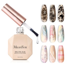 MelodySusie Nail Foil Glue Gel, 15ML Soak Off LED/LUV Foil Transfer Adhesive for Nail Art, Professional Strong Sticky Base for Nail Foils & Stickers, Need Cure with Nail Lamp