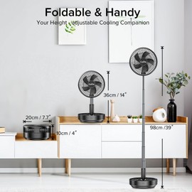 Czlife F9 Portable Fan, 10000mAh Rechargeable Battery Powered for Travel Sleeping Camping Bedroom Outdoor, Cordless Floor Desk Fan, Oscillating Folding USB Fan with Remote, 4 Speed, Timer, 7.7"