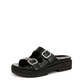 Vionic Women's Capitola Platform Sandal- Supportive Strappy Flatform Sandal That Includes an Orthotic Insole and Cushioned Outsole for Arch Support, Medium Fit Black Leather 7.5