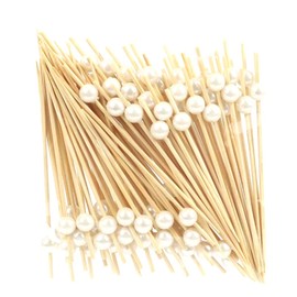 Faux Pearl Toothpicks Bamboo Cocktail Picks 4.72'' Decorative Cocktail Sticks for Home Party Cocktail, Dessert, Fruit (Pack of 100) Home Office Supply