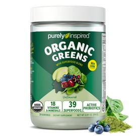 Purely Inspired Organic Green Powder Smoothie Mix, Unflavored (24 Servings) - Probiotics for Digestive Health with Spirulina & Chlorella for Gut Health - Vegan