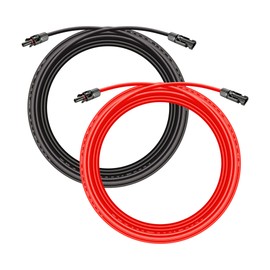 10 Gauge 10AWG One Pair 20 Feet Red + 20 Feet Black Solar Panel Extension Cable Wire with Female and Male Connectors