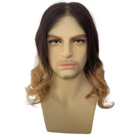 Voloria Toupee for Men 100% European Human Hair 5”X5”Swiss Lace Front Men Hairpieces Glueless Men's Hair Replacement System Wigs 150% Density (Dark Brown Ombre 27# Color, 14INCH)