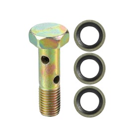 VekAuto Double Banjo Bolt Set, M8 x 1.0 Length 32 mm Metric Thread Turbo Brake Line Adapter Universal for Car Durable Metal Bronze Colour with Washers