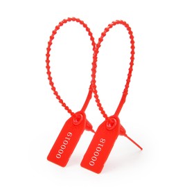 200pcs Plastic Security Tamper Seals Shipping Tags Disposable Signage Numbered Pull Tight Padlock Safety Self-Locking Seal Ties Tag, Red