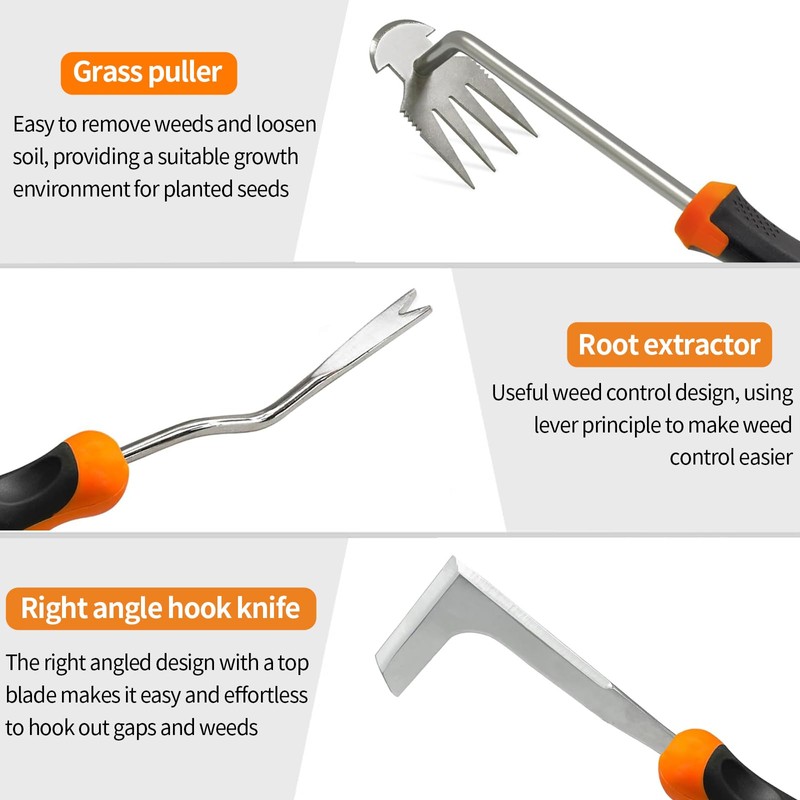 NCOALE Weed Cutter with Handle, Set of 3 Stainless Steel