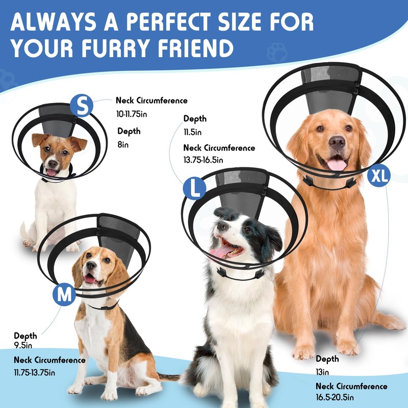Didopet Didopet Dog Cone, Transparent Recovery Collar for Large Medium