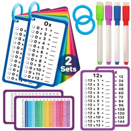 Artreeiger 28 Multiplication Flash Cards 0-12, Large Math Flash Cards with 4 Dry Erase Pens 2 Rings 2 Multiplication Charts Educational Times Table Flashcards for Classroom Home Fun Math Games Chart