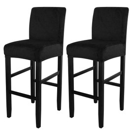SearchI Velvet Bar Stool Covers Set of 2, Stretch Washable Barstool Seat Covers, Counter Height Chair Covers for Kitchen Dining Room Cafe (Velvet Black)