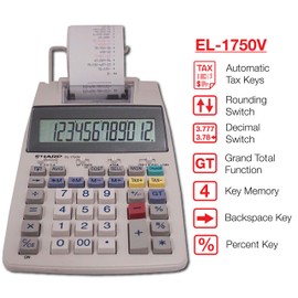 Sharp EL-1750V Two-Color Printing Calculator 2 Lines/Sec 3" Black/Red