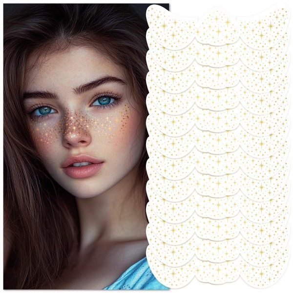 12 PCS Glitter Freckles Tattoo Sticker, Gold Face Glitter Makeup
