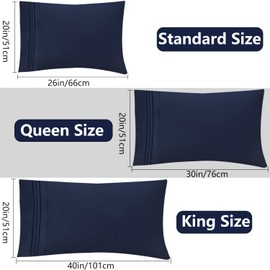 4 Pack Soft Microfiber Pillowcases with Embroidery - Envelope Closure, Breathable, Wrinkle, Shrinkage and Fade Resistant Pillow Cases, Easy Care and Wash (Navy Blue, Standard (20" x 26"))