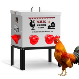 YXJSTO 40lb 6 Ports Automatic Chicken Feeder, No-Waste Metal Poultry Feeder, Large Chicken Feeder with Adjustable Legs & Locking Lid