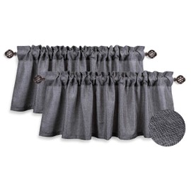 Aiking Home Window Curtain Valances, Faux Linen Textured Semi-Sheer Polyester Window Valances with Rod Pocket (Set of 2, 56"x16" Each Panel, Grey)
