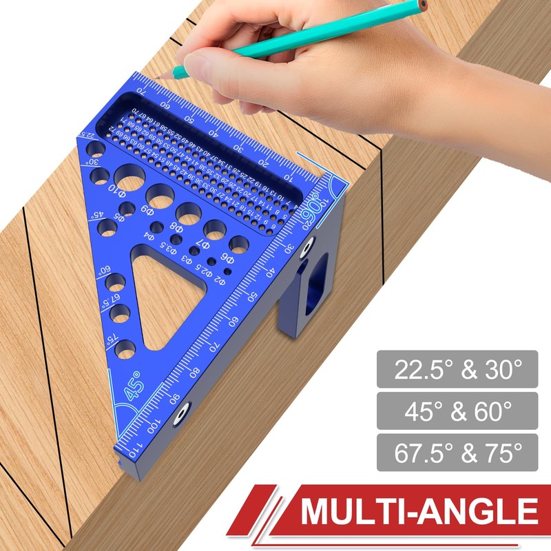 Metric 3D Multi-Angle Measuring Ruler, 22.5°-90° Degree Aluminum Alloy Woodworking