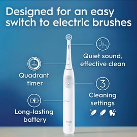 Oral-B iO Simple Clean Rechargeable Electric Powered Toothbrush, Pure White with 1 Gentle Care Brush Head and 1 White Travel Case - Automatic Pressure Sensor to Protect Gums - 3 Modes -2 Min Timer