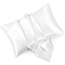 Yorkshire Bedding Satin Pillow Cases 2 Pack – Luxurious White Pillowcases For Hair and Skin Standard Size with Envelope Closure Hypoallergenic 50 x 75 cm