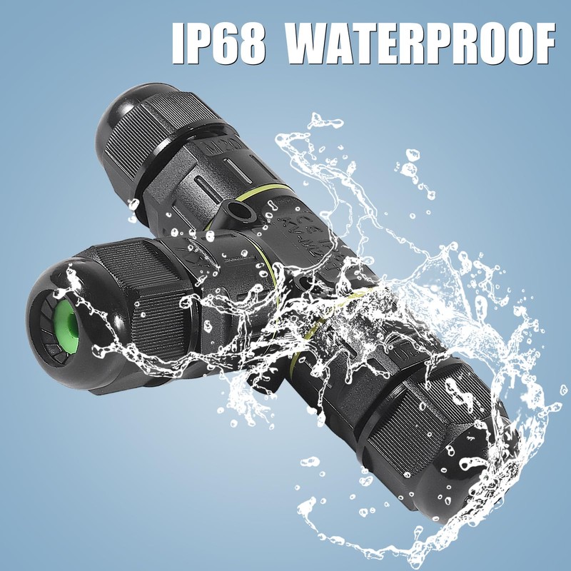 2PCS 2 Way Junction Box, T Shape Outdoor IP68 Waterproof