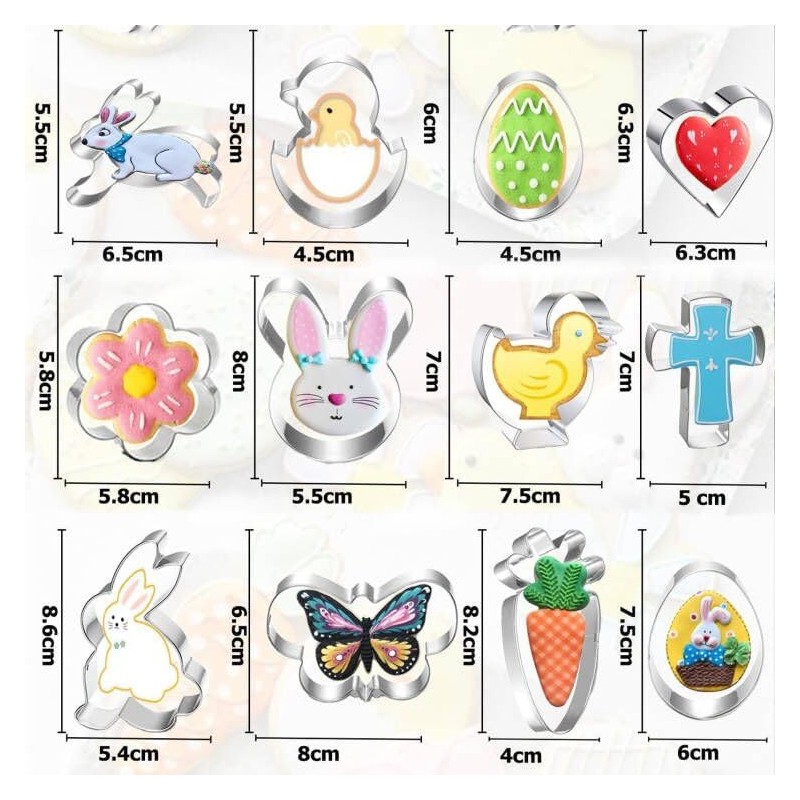 Easter cookie cutters, set of 12, stainless steel cookie cutters,