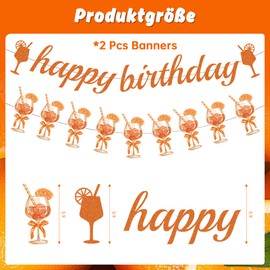 Orange Decoration Happy Birthday Garland - 2 Pieces Birthday Banner Glitter Orange Birthday Decoration Women Men for Birthday Wall Window Garden Summer Beach Party Hawaiian Party