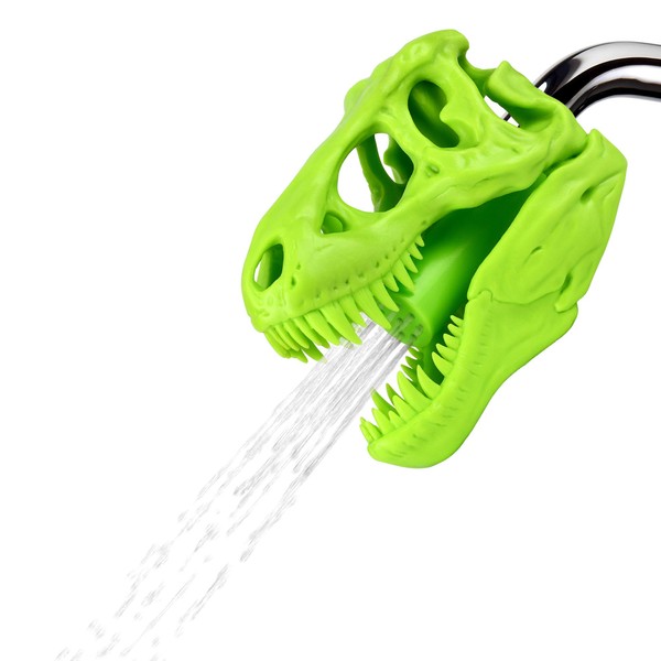 Funwares Wash n' Roar T-Rex Shower Head, Green - Shower Nozzle Shaped like a Tyrannosaurus Rex Skull